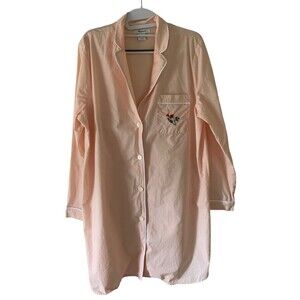 Madewell Nightshirt Peach White Trim Button Front Floral Embroidered Cottage L
